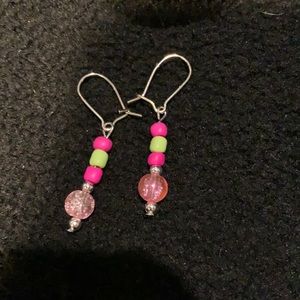 Hot pink/lime green dangling earrings
